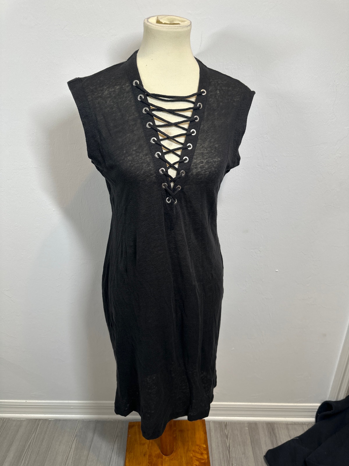 Iro Women's Daisy Lace Up Linen Mini Dress Small Black Sleeveless Lightweight